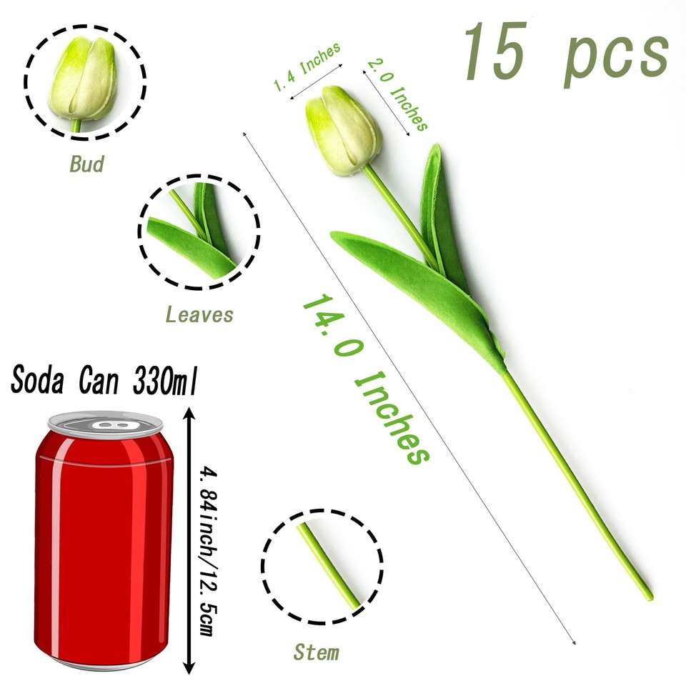15 Pieces Fake Tulips Artificial Assorted Colors Flowers Real Feel 14