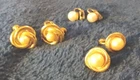 Three Pair Clip-on Earrings Vintage Goldtone Costume Jewelry  Acrylic Plastic