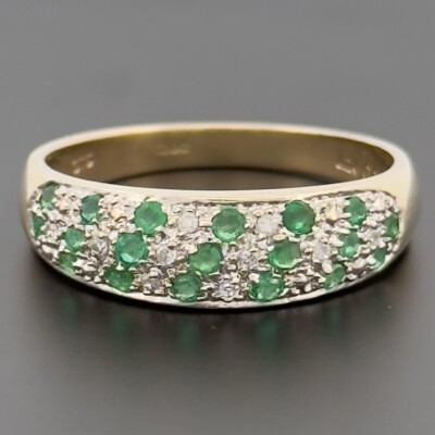 Cluster-Ring 9 kt Gelbgold Smaragd & Diamant Größe S gepunzt