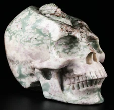 Huge 5.0" Peace Jasper Carved Crystal Skull, Super Realistic, Crystal Healing