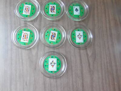 Never Used Poker Cards Clubs, Spades, Diamond & Hearts 7 Glass Coasters