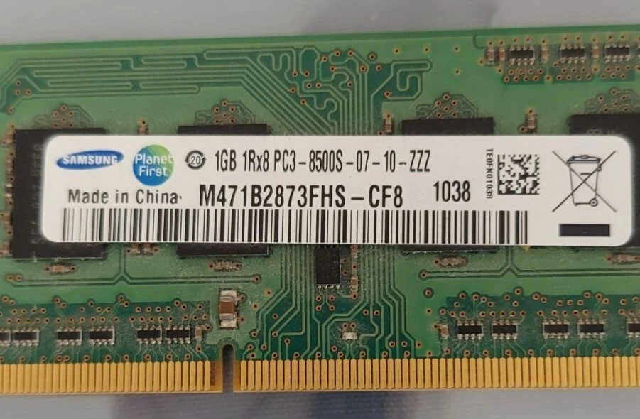 Samsung 1GB 1Rx8 PC3-8500S M471B2873FHS-CF8 RAM Laptop Memory SODIMM Chip - Image 2 of 4