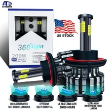 360° Glow 9008 LED Headlight Bulbs Kit For Jeep Wrangler JL 18-19 Low Beam 6000K