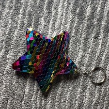 Star Sequins Keychain Rainbow Keyring Starry Double Side Silver Cute Gift 3in