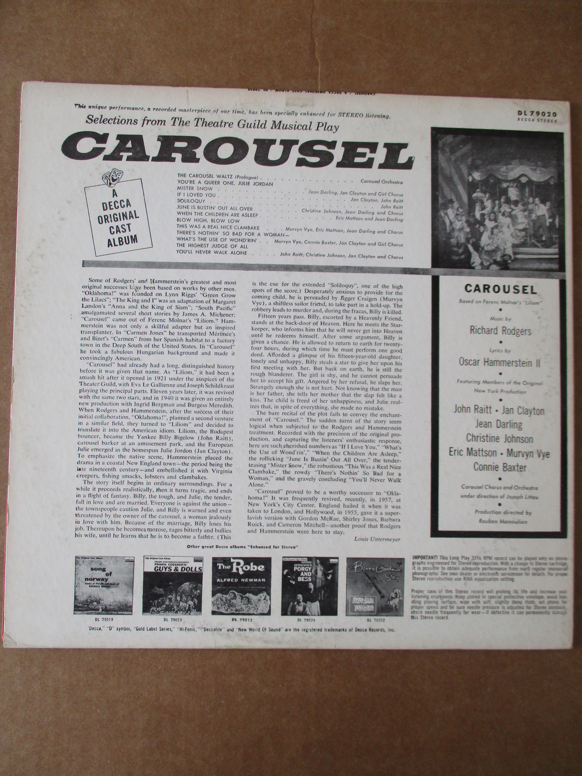 CAROUSEL ORIGINAL CAST LP Decca DL 79020 eBay