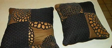 Pair of Black Gold Flower Print Throw Pillows  16 x 16