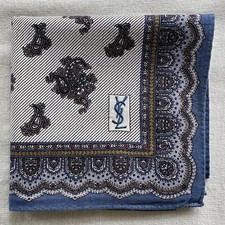 Handkerchief VTG Blue Cotton Paisley  Diagonal Line Pattern Pocket Square 19"