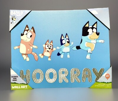 NEW  Bluey & Friends ''HOORRAY'' 11in x 14in Canvas Hanging Wall Art