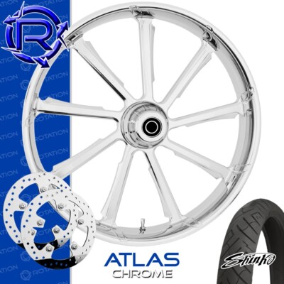 Rotation Atlas Chrome Custom Motorcycle Wheel Front Package Harley Touring 26''