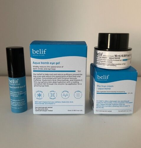 Belif Travel Set - Aqua Bomb Eye Gel 0.16 oz - The True Cream Aqua Bomb 0.33 oz