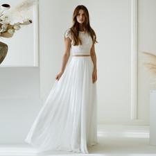 Elegant Boho Chiffon Wedding Dresses Short Sleeve Lace Backless Bridal Gowns