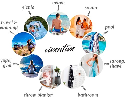 Turkish Beach Towel 37 x 70 Inches - 100% Cotton - Soft and Quick-Dry Sand Fr... - Picture 6 of 6