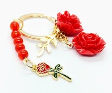 RED ROSE BEAD KEYCHAIN Romantic Valentine's Day Anniversary Key Chain/Keyring