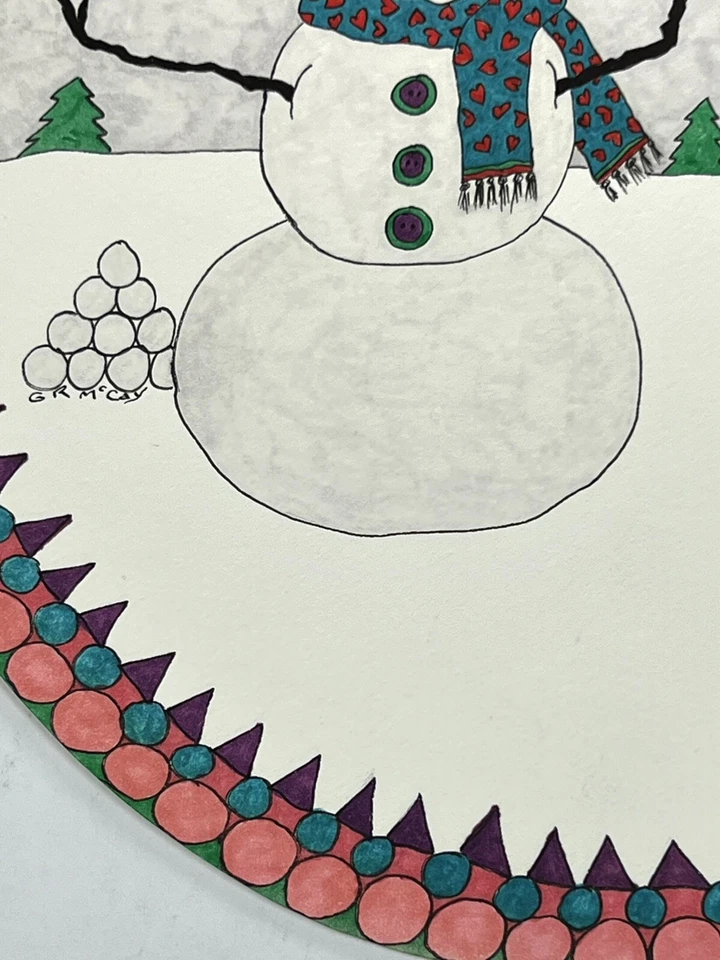 Dibujo Muñeco de Nieve Redondo Invierno Arte Nieve 10.5” Redondo Cardenal Feliz Navidad Foto 2 de 4