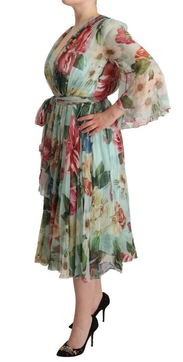 【関税&送料込】Dolce & Gabbana Dresses DOLCE & GABBANA Dress Green Floral Long Sleeve V-neck Midi