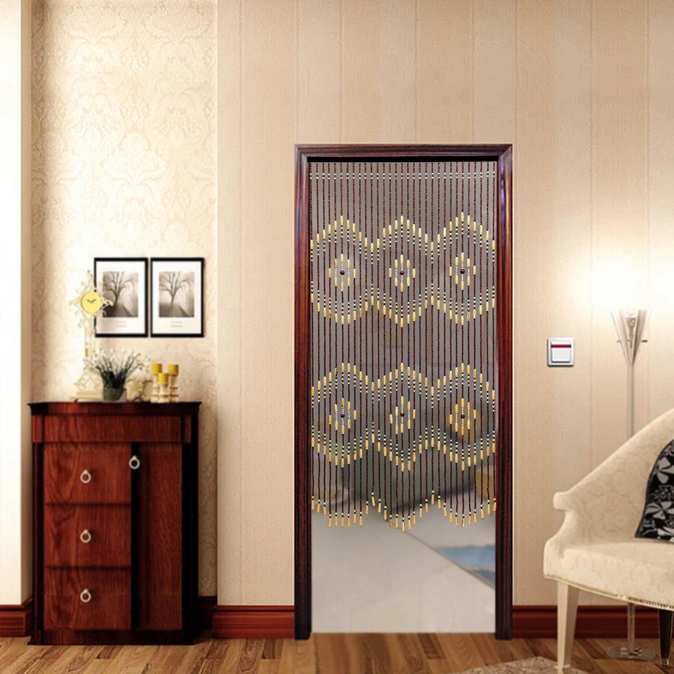 Wooden Bead Curtain for Door and Window Privacy - Handcrafted Zigzag Design - Image 3 of 4