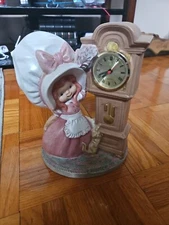 Byron Molds 1974 Girl Ceramic Grandfather West Germany Clock Hand Painted Works!