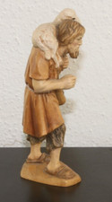 Vintage Krippe Figur Skulptur Schäfer Lammträger mit Stock Holz Geschnitzt
