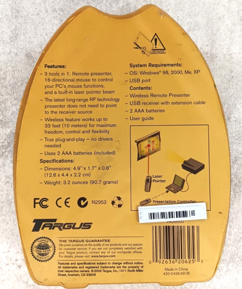 NEW Targus Notebook Wireless Presenter w/Laser Pointer 50 Foot Range PAUM31U - Image 3 of 3