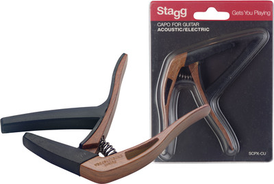 STAGG SCPX-CU Curved trigger capo for acoustic/electric GUITAR Dark Wood Finish