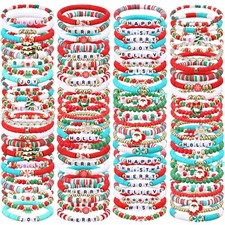 100 Pcs Preppy Heishi Surfer Bracelets Set Colorful Beaded Stretch Bracelets ...