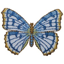 Blue Butterfly Applique Patch - Embroidered Insect Badge 2" Iron On 