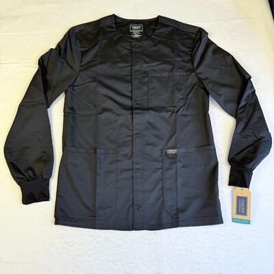 New Cherokee Workwear Mens Scrub Jacket Medium Black Snap