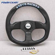 Key Racing 14inch Flat D Shape Leather Racing Steering Wheel Car Game Sport