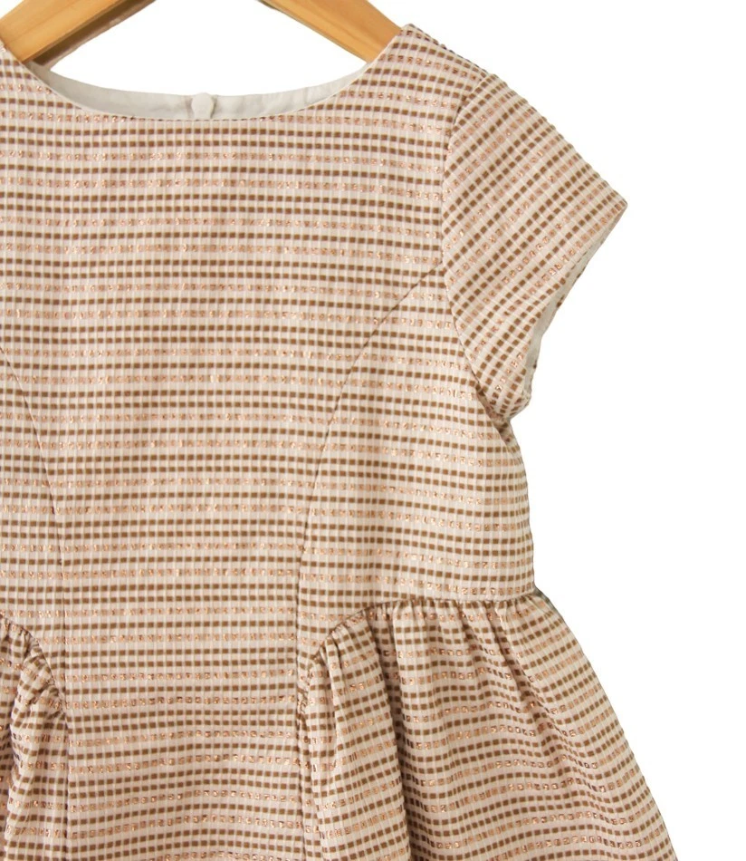 Vestido Lili Gaufrette Niñas Talla 4 Años Estampado Metálico Manga Gorra Oro Rosa Foto 3 de 4