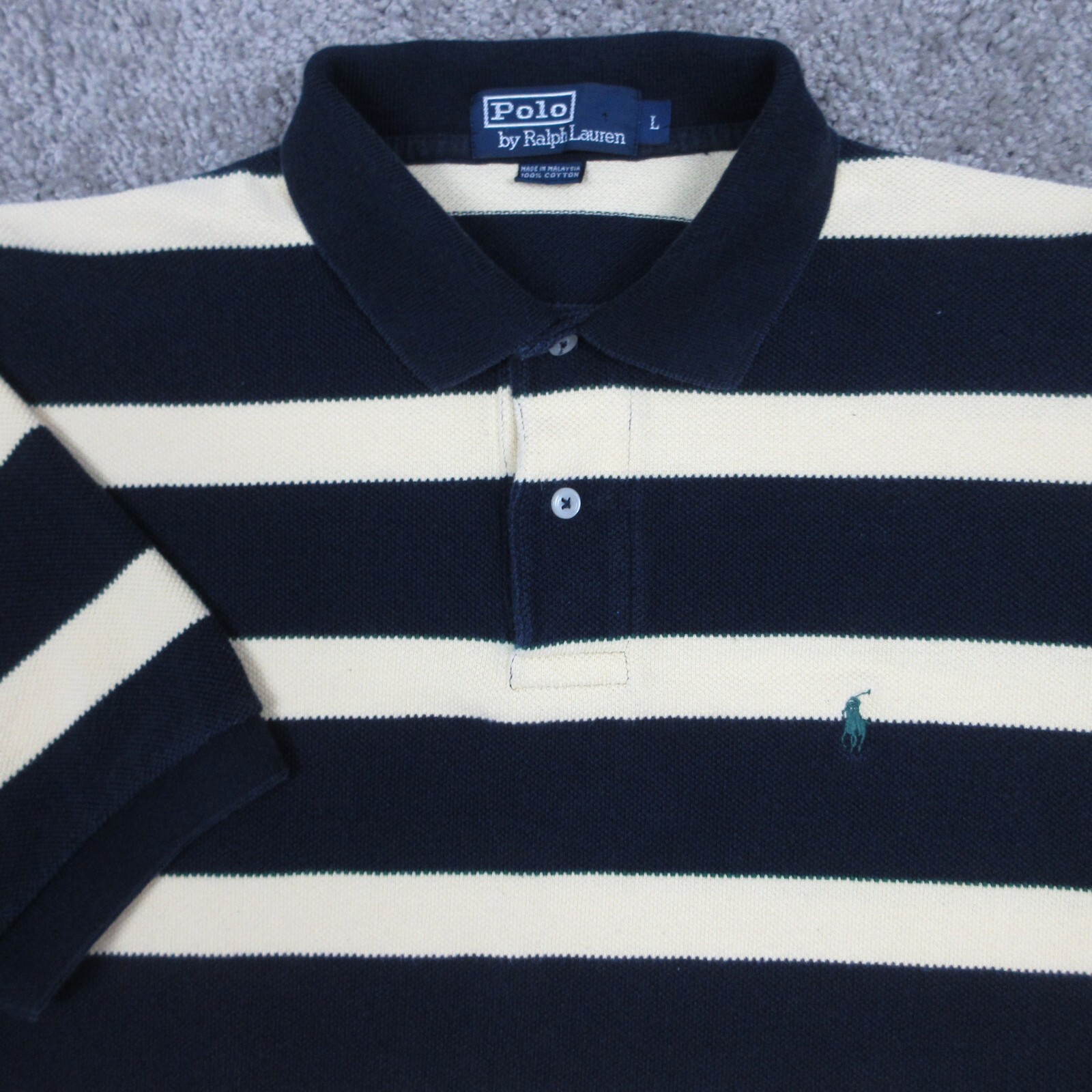 Polo Ralph Lauren camicia uomo grande giallo navy righe pony cotone golf rugby