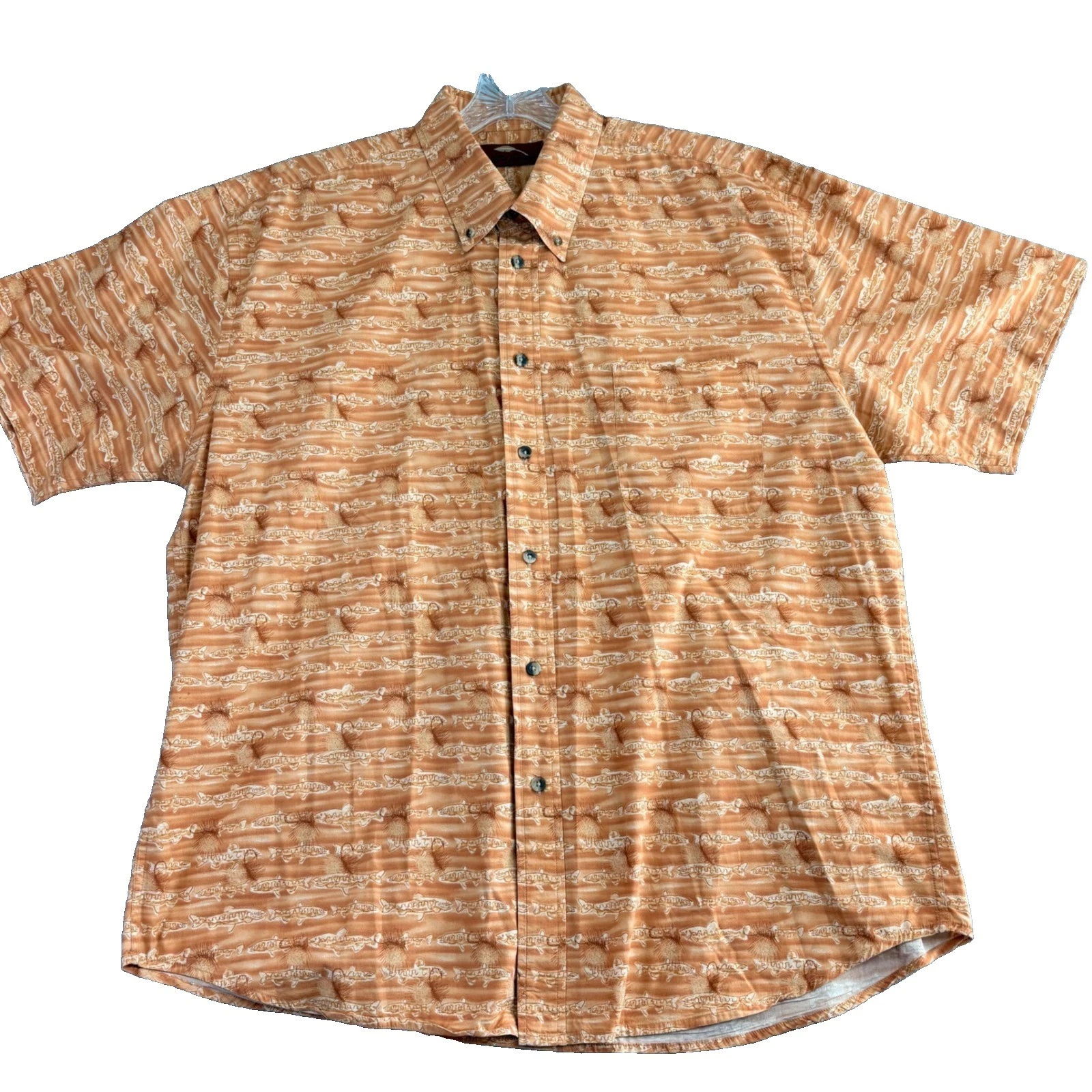Bob Timberlake Mens XL Orange Fish Print Short Sleeve Button Up Shirt Outdoors