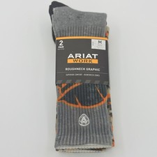 Ariat Work Roughneck Graphic Unisex Crew Socks M Mens 5-9 Wmn 6-10 2 Pack