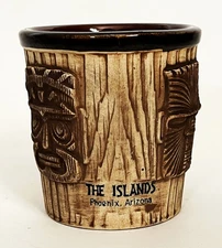 VTG 3 FACES BROWN TIKI MASK PLANTER BUCKET MUG CUP ISLANDS PHOENIX AZ OMC JAPAN