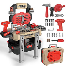 ALLJOY 8028A Kids Work Bench with 78-Piece Tool Set, Electric Drill, Interactive