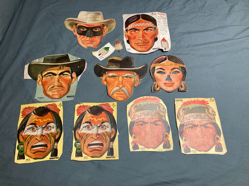 1950'S LONE RANGER TONTO BAD WATER & RED FOX INDIANS WHEATIES CEREAL BOX MASKS