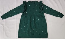 Christmas Holiday Faux Pearl Ruffled Long-Sleeve Short Sweater Dress Green 2XL