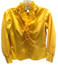 Ann Taylor Loft Petites Women's Sz. XSP Yellow Ruffle Button Front Fitted Shirt