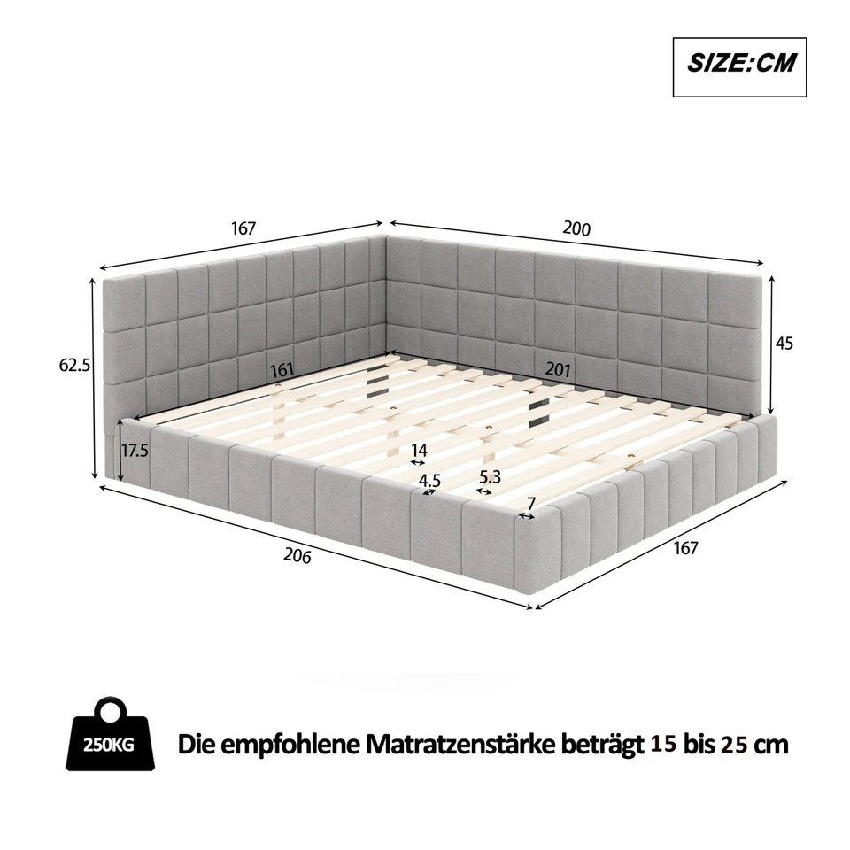 Polsterbett Schlafsofa 160x200 Samtstoff Multifunktionsbett mit Lattenrost Grau - Bild 4 von 4