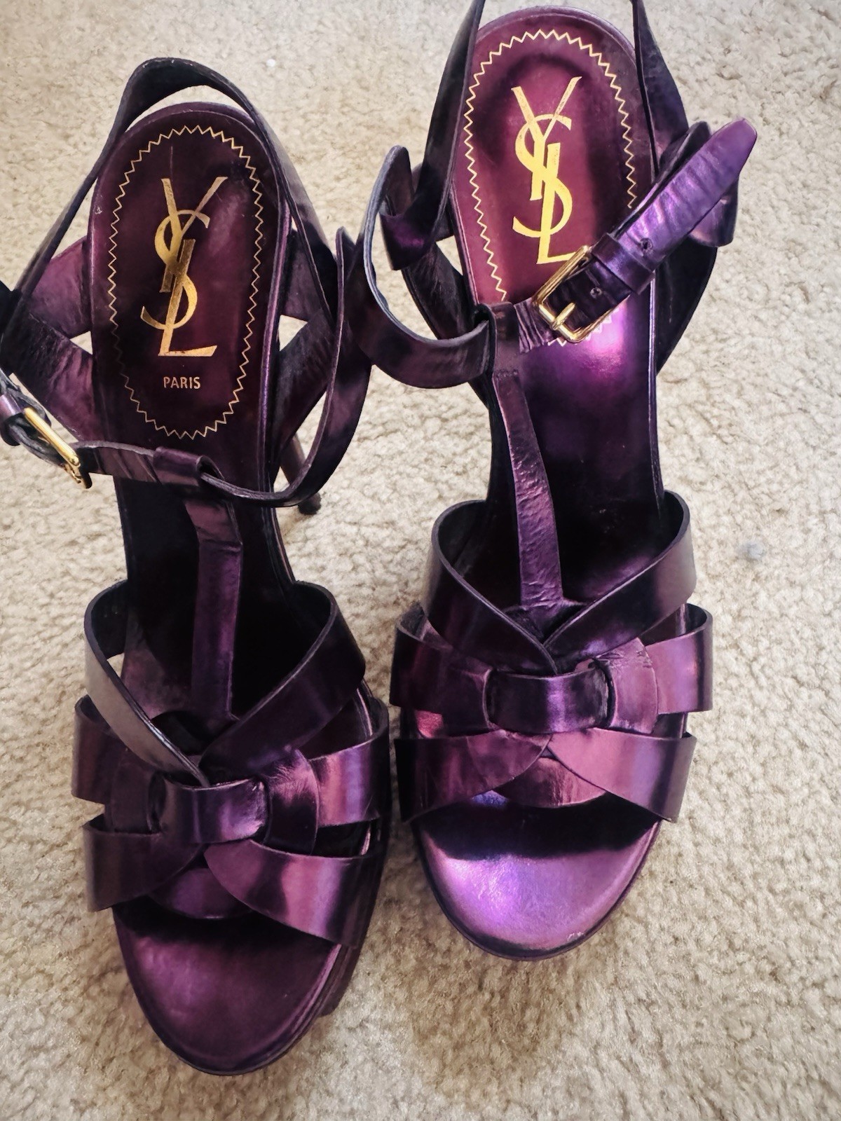 YSL Yves Saint Laurent Tribute Purple Patent Leather Platform EU 38.5 US 7.5
