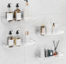 Clear Waterproof Adhesive Shower Shelves Drainage Hole Load Bearing 4 Pack