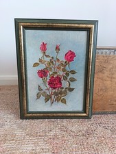 Dipinto ad olio vintage con cornice rosa floreale firmato