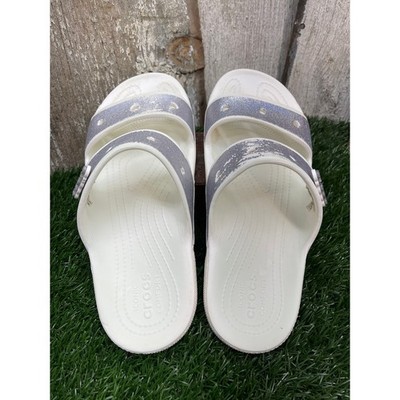CROCS White Silver Glitter Two Strap Slides Women display picture 1