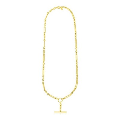 14 Karat Gelbgold abwechselnde ovale und runde Kette Halskette mit Knebel