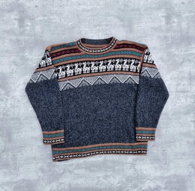 Vintage 90er Alpaka Wolle Azteken Abstakt Strick Pullover Oberteil Damen Large