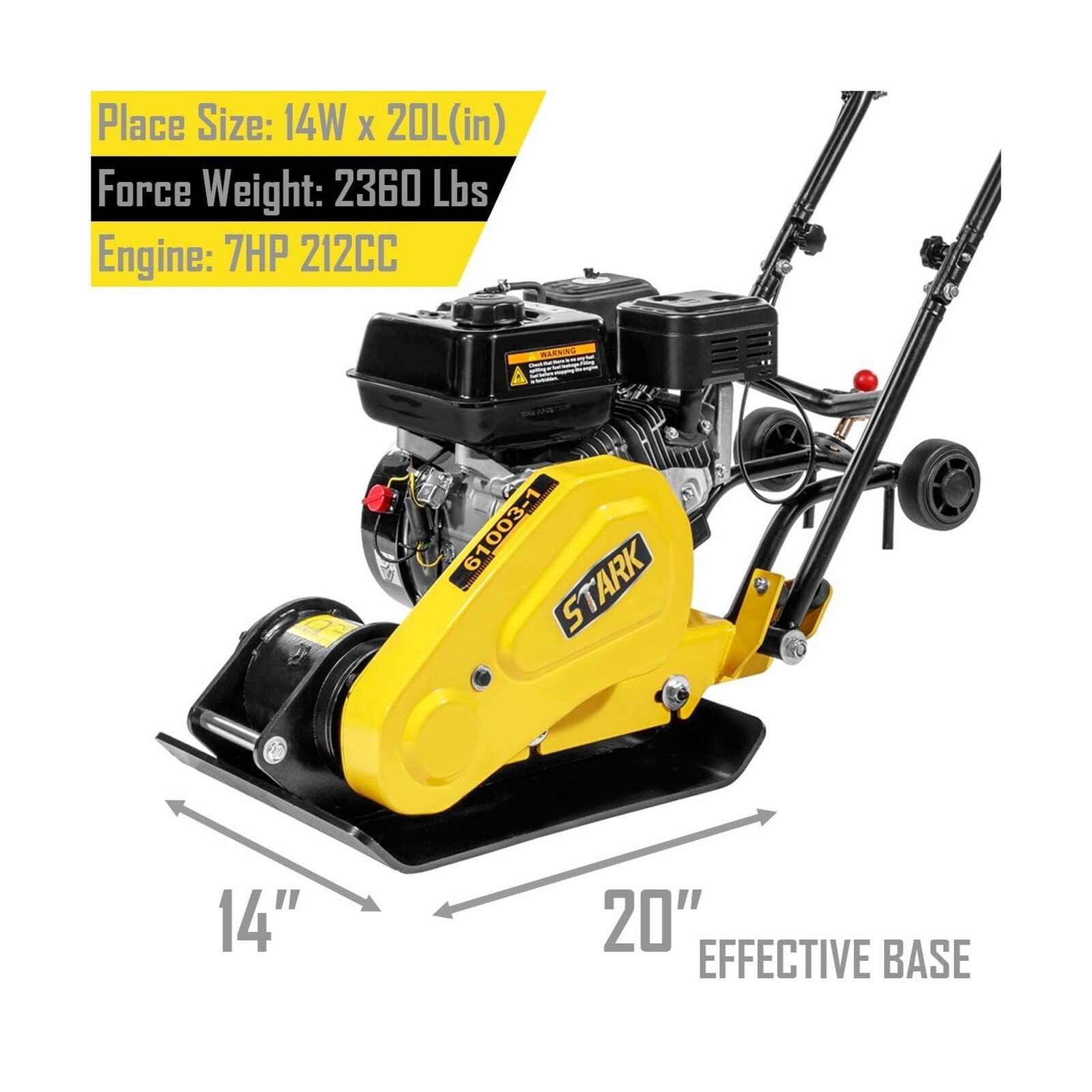 Stark USA 7.0HP 5000VPM 5500MAX Gas Vibration Compaction Force 20 x 14 inch P...