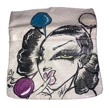 Vtg 80s 90s Hand Painted Foldover Clutch Purse Pop Art Woman Face Graphic Bag LA