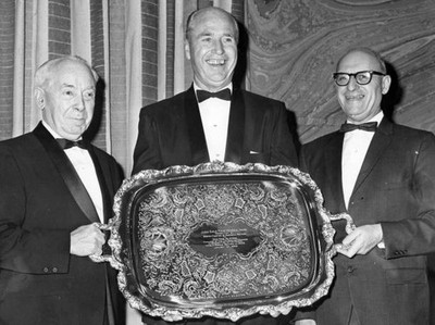 Walter Alston manager Los Angeles Dodgers center holds Judge - Boston Old Photo