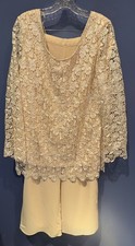 36 X 31 Mother Of Bride Pant Suit, Cream, Lemon Fully Lined Lace Top Pant