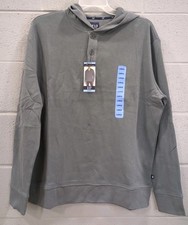 NEW Gap Men's Relaxed Fit Super Soft Waffle Henley Hoodie Grey Size Large S3