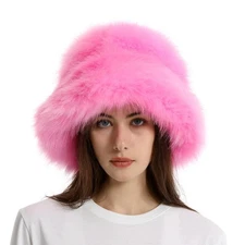 Fuzzy Bucket Hat Y2k Fashion Warm Winter Hat Fluffy Furry Plush Faux Fur Hats...